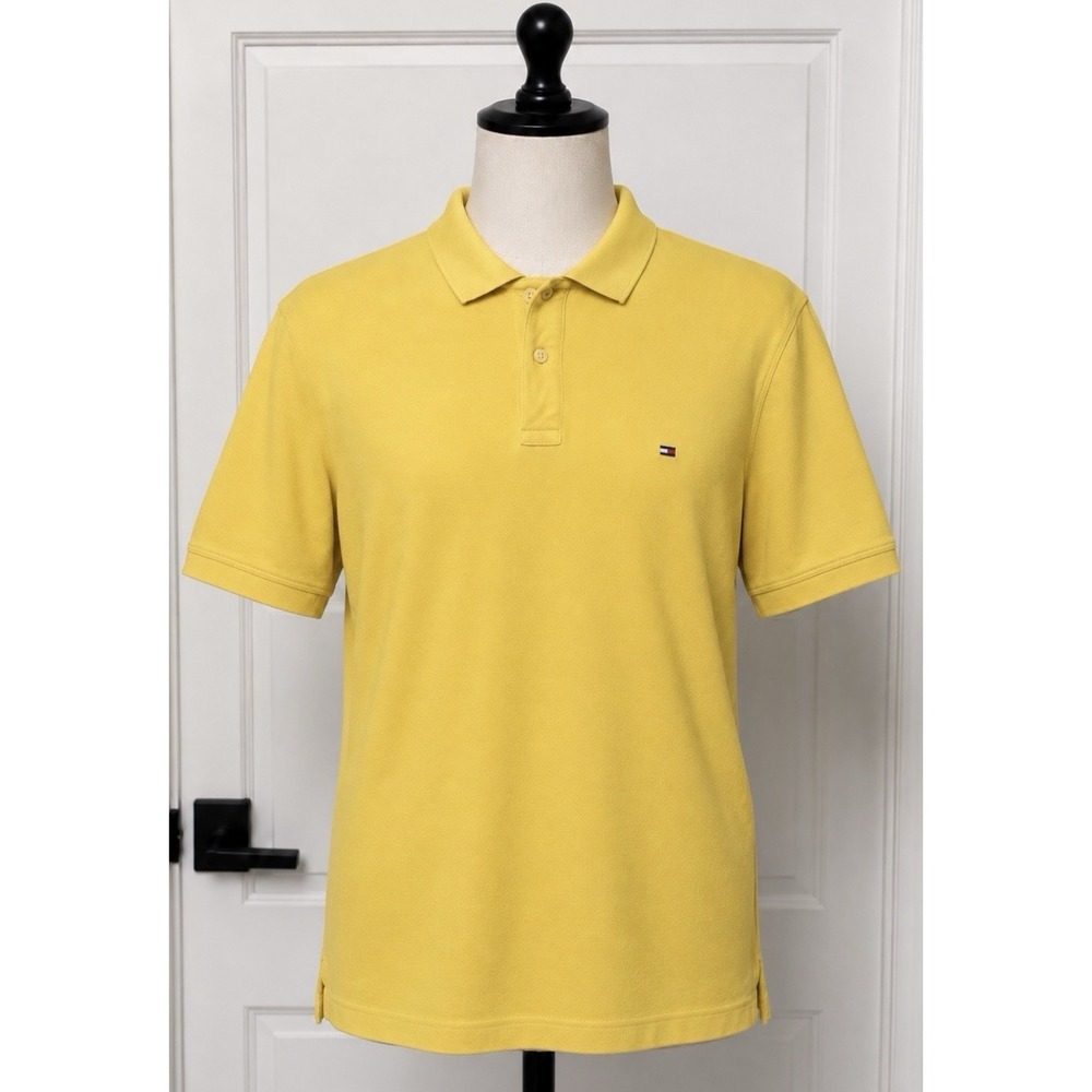 Men's TOMMY HILFIGER Yellow Polo Size XXL Pique Cotton Short Sleeve